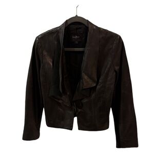 Cole Hann Black Leather Suede Waterfall Moto Jacket| Black Lambskin Leather | S